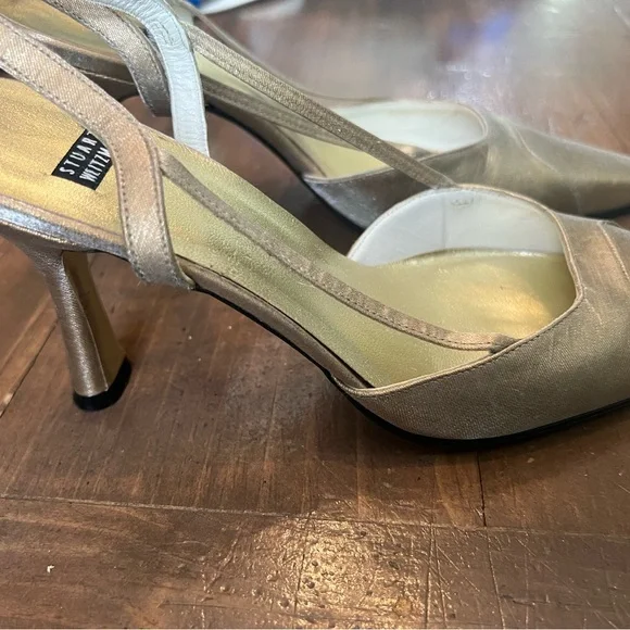 Stuart Weitzman Gold Pointed Square Toe Kitten Slingbacks size 7 - Picture 5 of 7